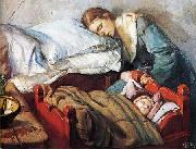 Christian Krohg Sovende mor med barn oil painting